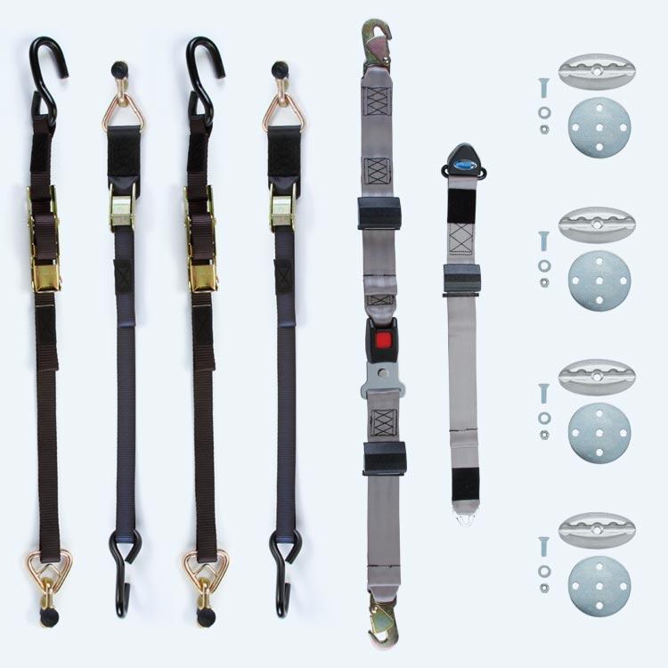 Q'Straint 4 M-Series Manual Belts (2 rear over-center and 2 front cam) for L-Track; Integrated Lap Belt, Fixed Shoulder Belt and 4 Oval L-Pockets | M-300-L30