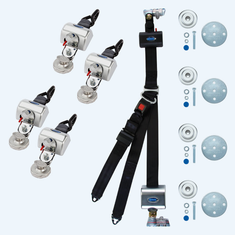 Q'Straint 4 QRT Max Retractors Slide 'N Click Fittings HR131 Retractable Lap & Shoulder / Retractable L-Track Height Adj & 131º Bracket | Q-8306-SC