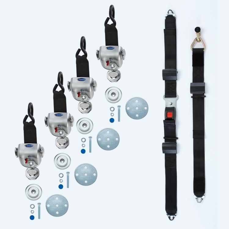 Q'Straint 4 QRT-360 Retractors with Slide 'N Click Fittings and Manual Lap & Shoulder Belt with L-Track Fitting | Q-8600-AT-SC