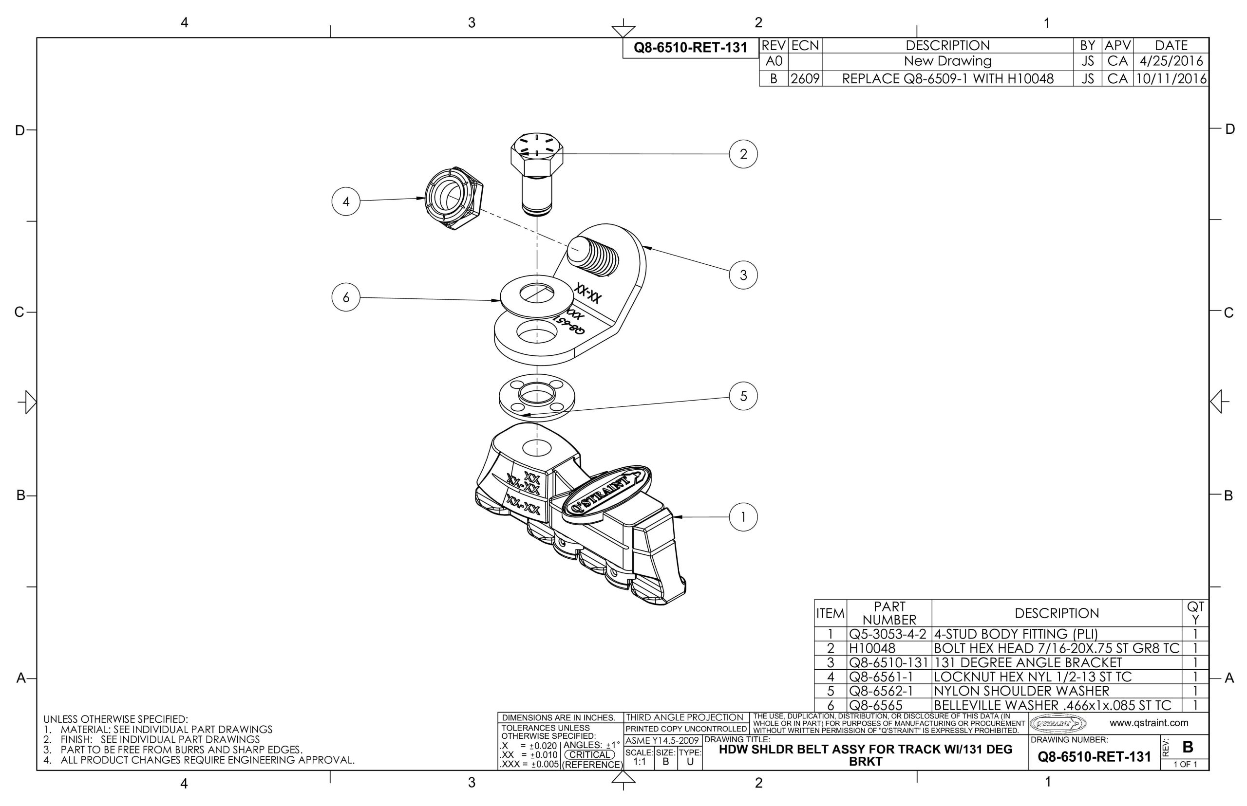 L-Track Hardware for Angled Wall Mounted Retractable Shoulder Belt | Q8-6510-RET-131